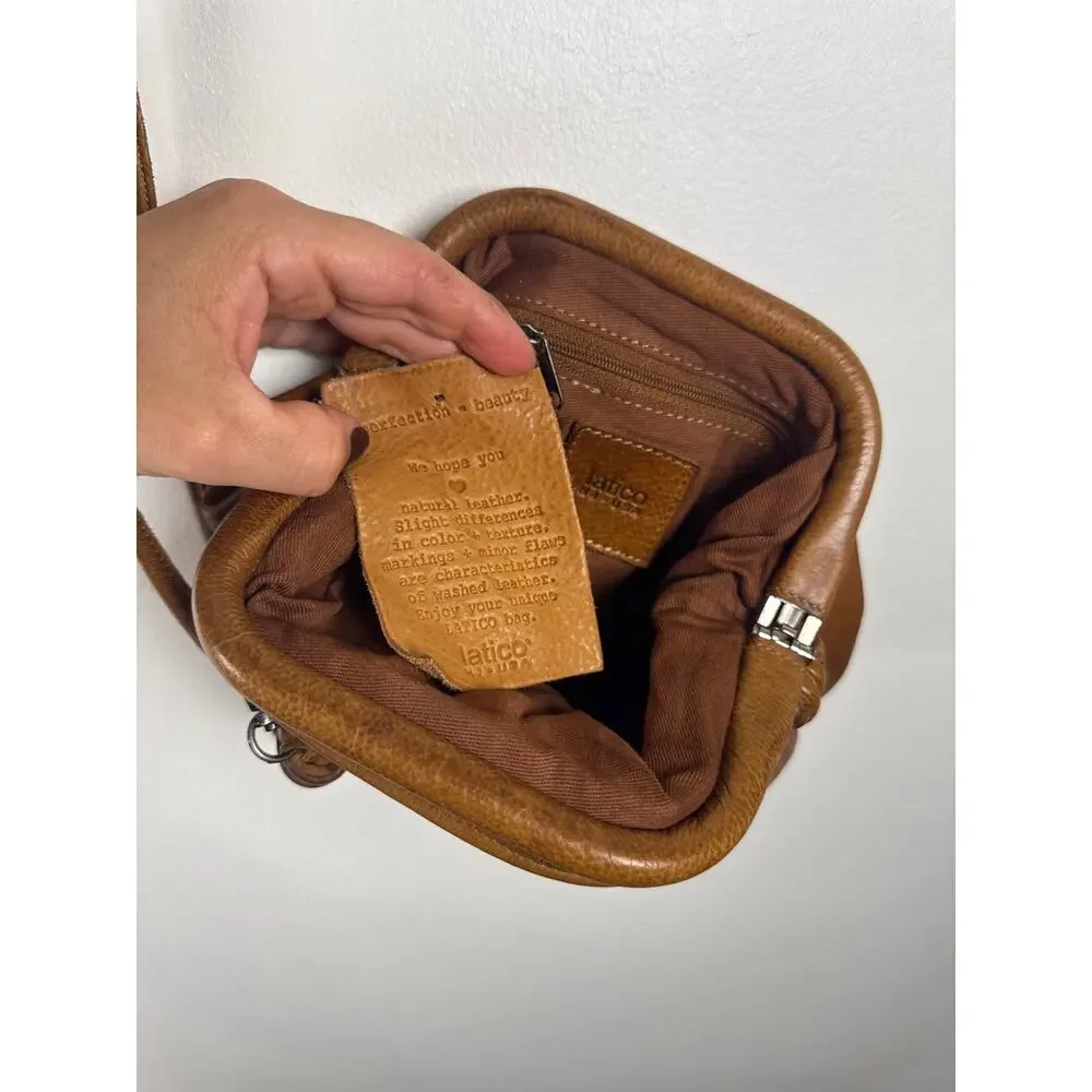 Latico Leathers Cognac Gathered Leather Mini Kiss-Lock Crossbody Bag